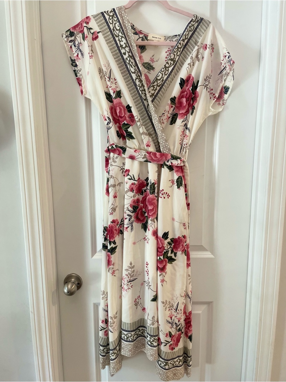 White Wrap Dress with Pink Floral Print